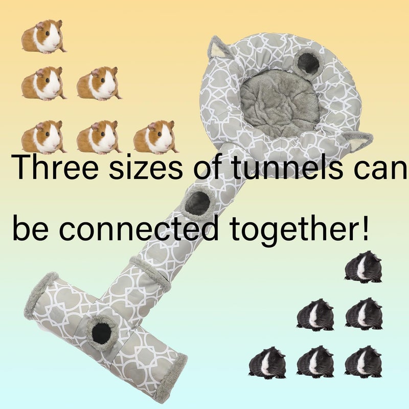 LUCKITTY Plush Inside Stright Shape Small Animals Tube Tunnel with Interactive Ball for Guinea Pig, Hamster, Chinchilla, Hedgehog Hiding and Resting, Geometric Grey - Image 5